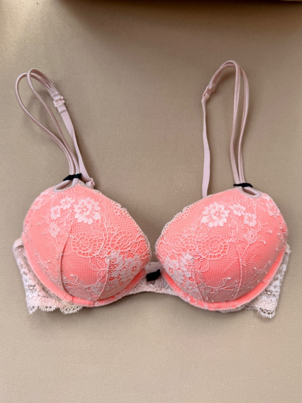 Victoria Secret Lace Push-Up Bra in Coral Pink